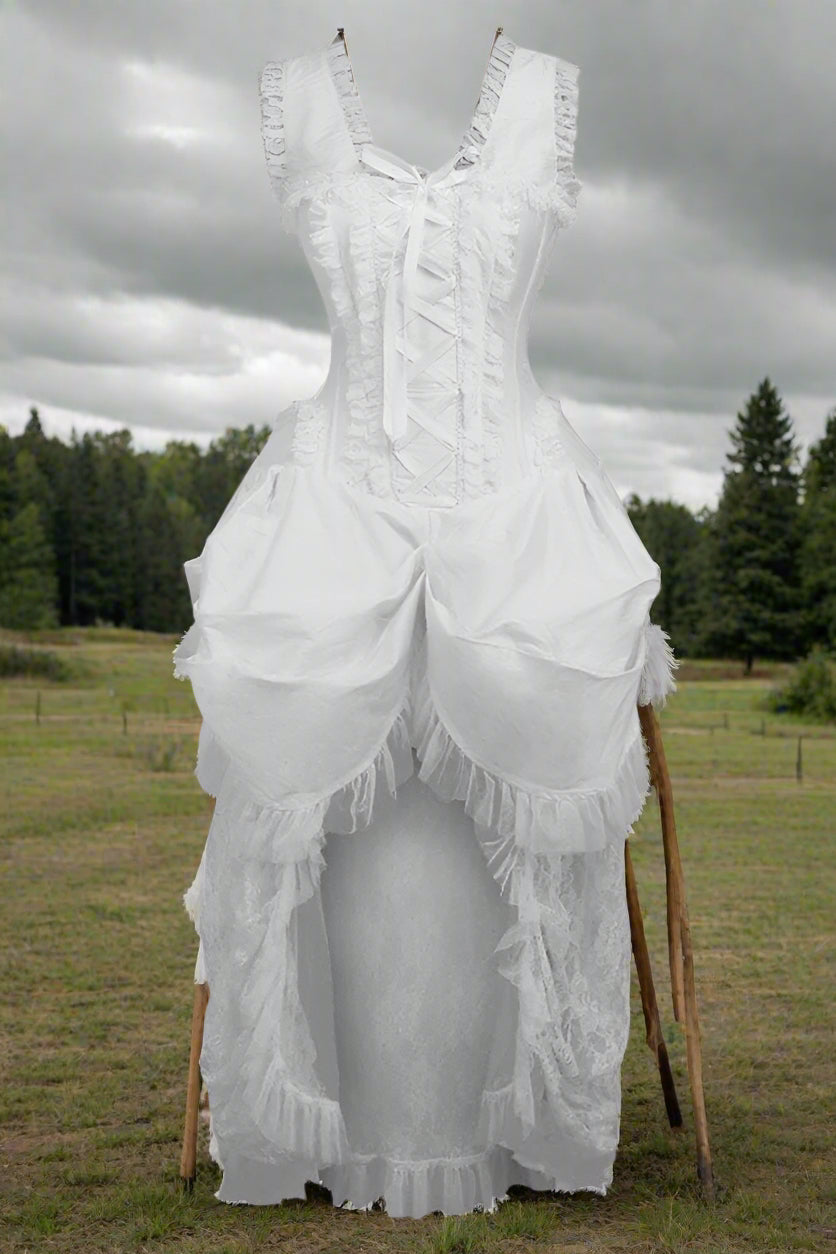 White Lace Victorian Bustle Corset Dress