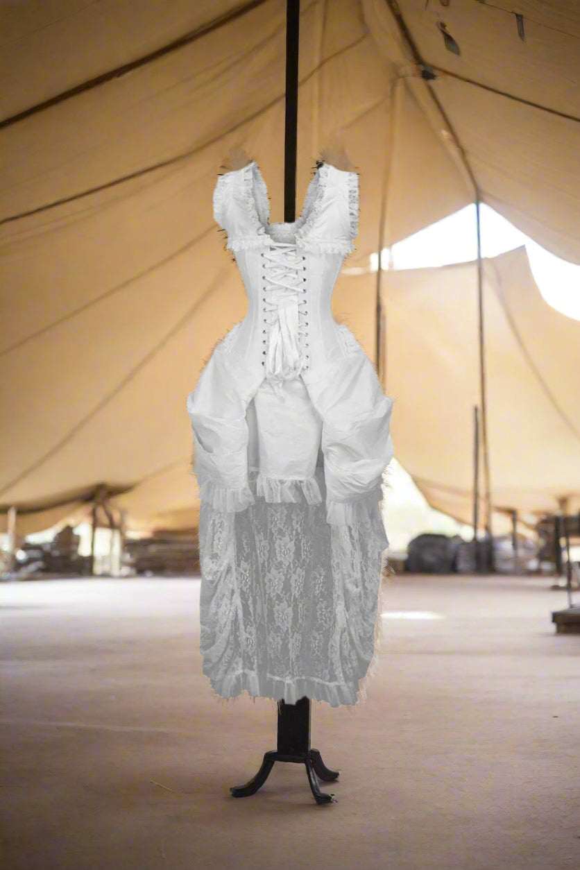 White Lace Victorian Bustle Corset Dress