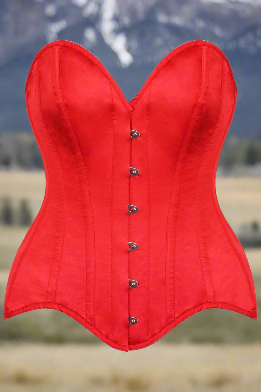 Red Satin Steel Boned Over Bust Corset