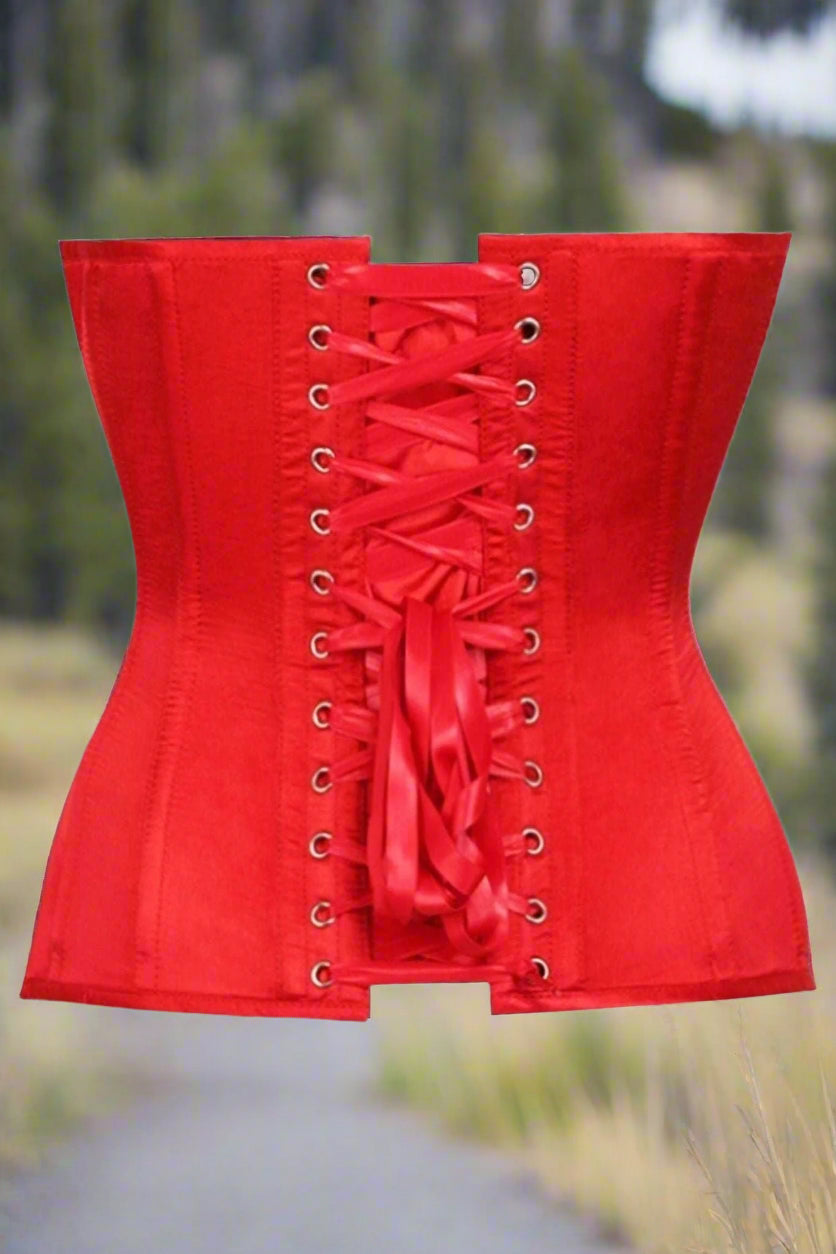 Red Satin Steel Boned Over Bust Corset