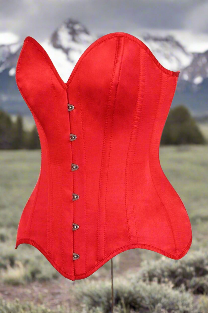 Red Satin Steel Boned Over Bust Corset