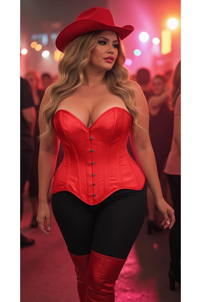 Red Satin Steel Boned Over Bust Corset