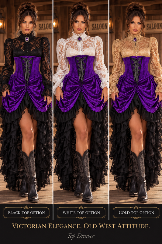 Purple Velvet Victorian Bustle Under Bust Corset Dress