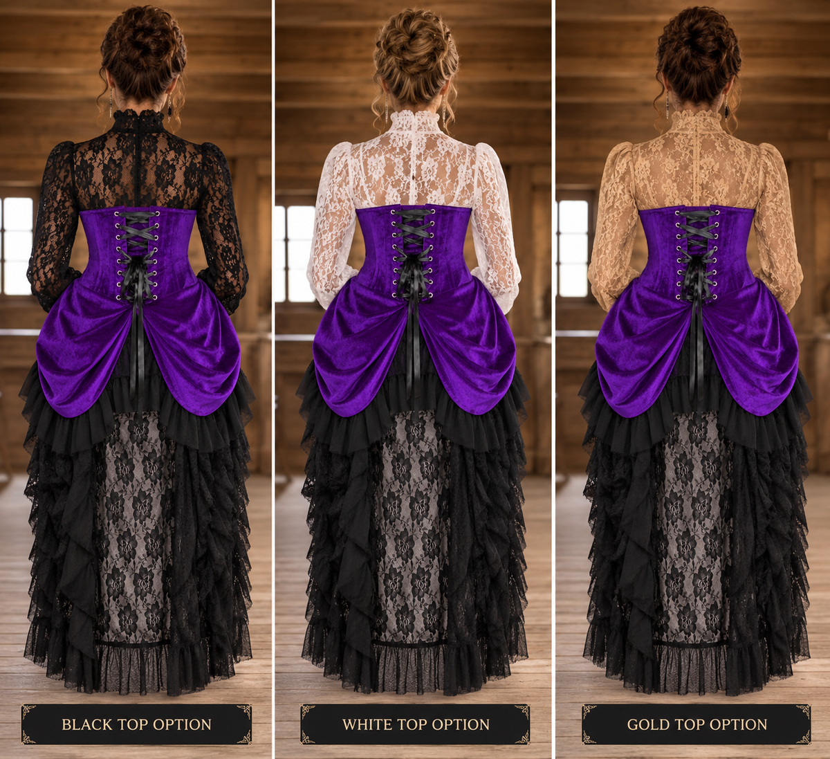 Purple Velvet Victorian Bustle Under Bust Corset Dress
