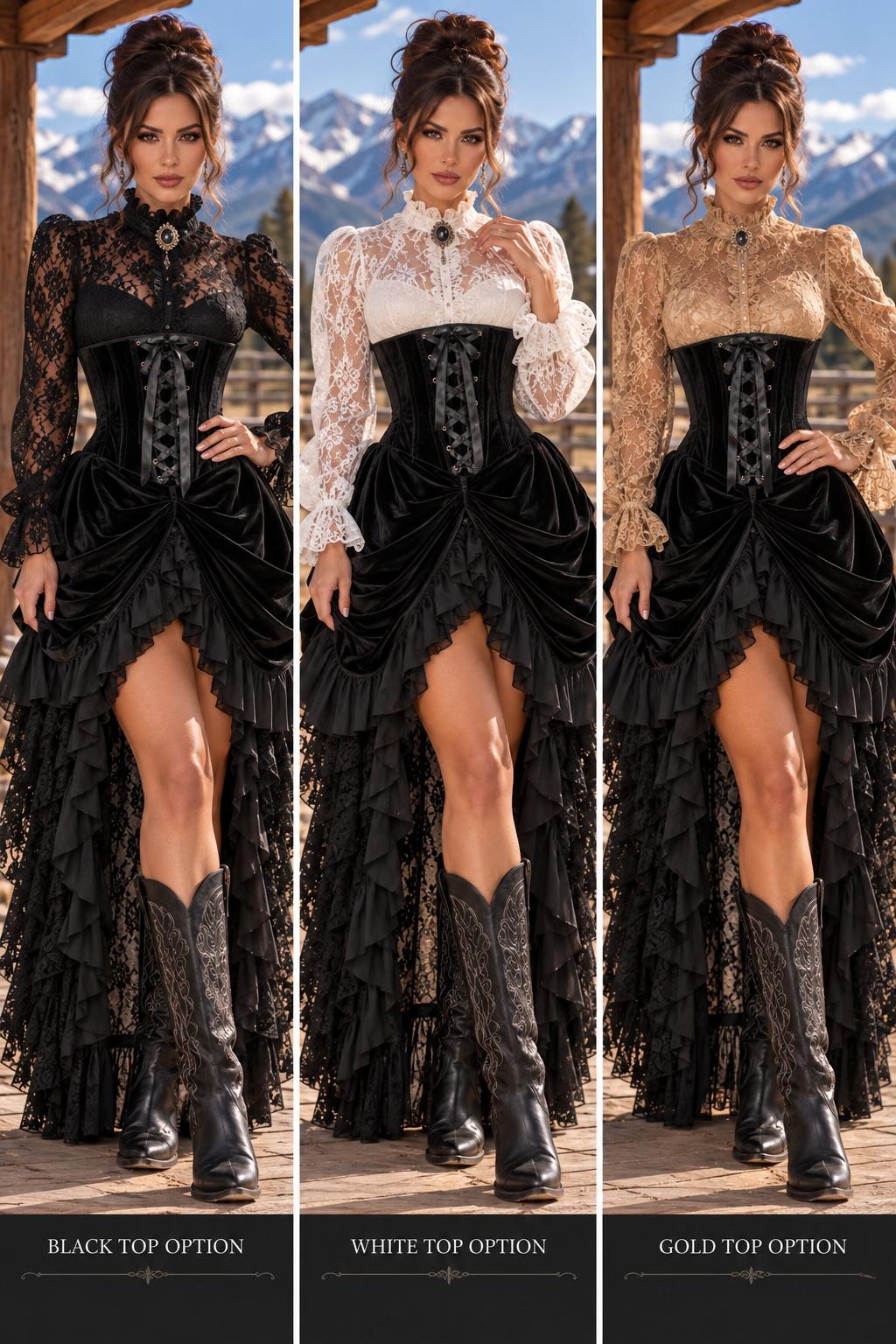 Black Velvet Victorian Bustle Under Bust Corset Dress