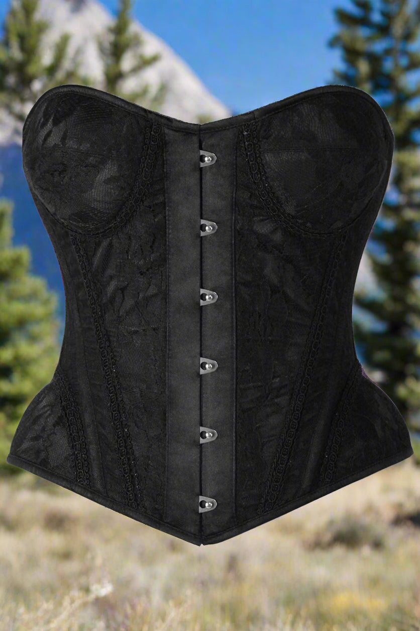 Black on Black Lace Steel Boned Underwire Bustier