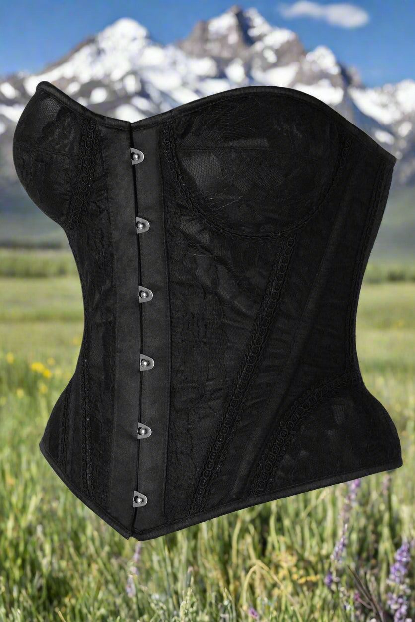 Black on Black Lace Steel Boned Underwire Bustier