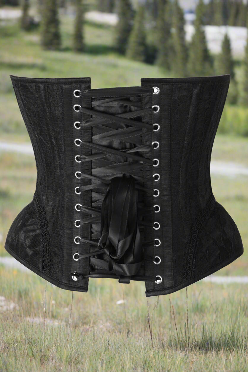 Black on Black Lace Steel Boned Underwire Bustier