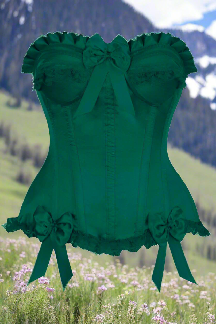 Dark Green Steel Boned Burlesque Corset