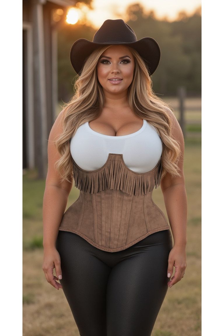 Steel Boned Suede Underwire Underbust Corset Cincher with Fringe