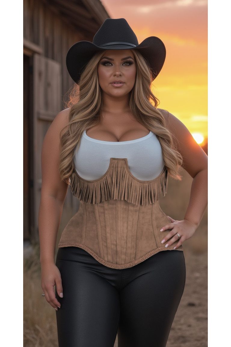 Steel Boned Suede Underwire Underbust Corset Cincher with Fringe