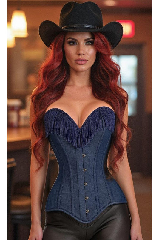 Dark Blue Denim Steel Boned Over Bust Corset