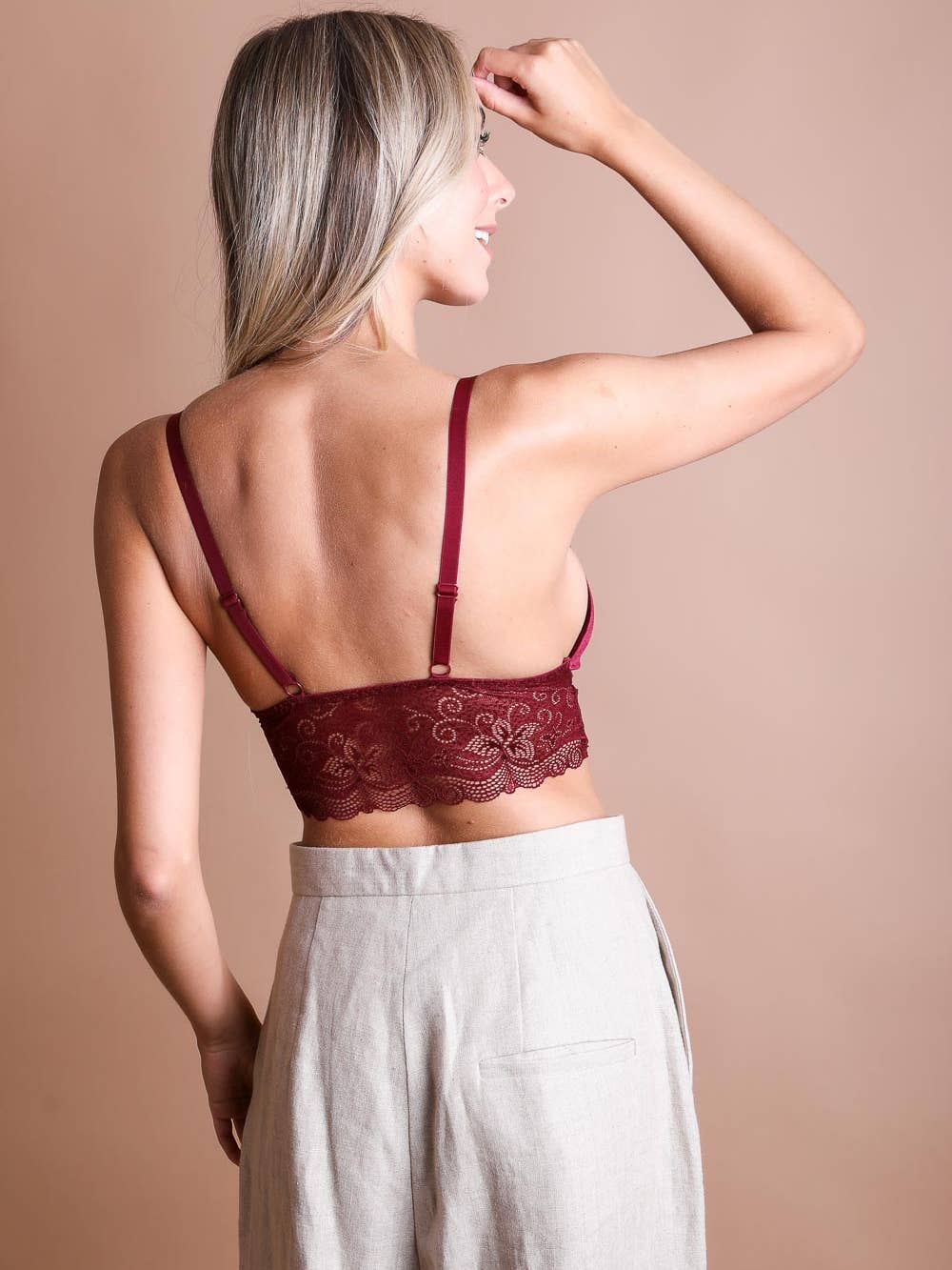 Velvet Longline Lace Bralette by LETO in 5 Color Choices in Size S, M, or L