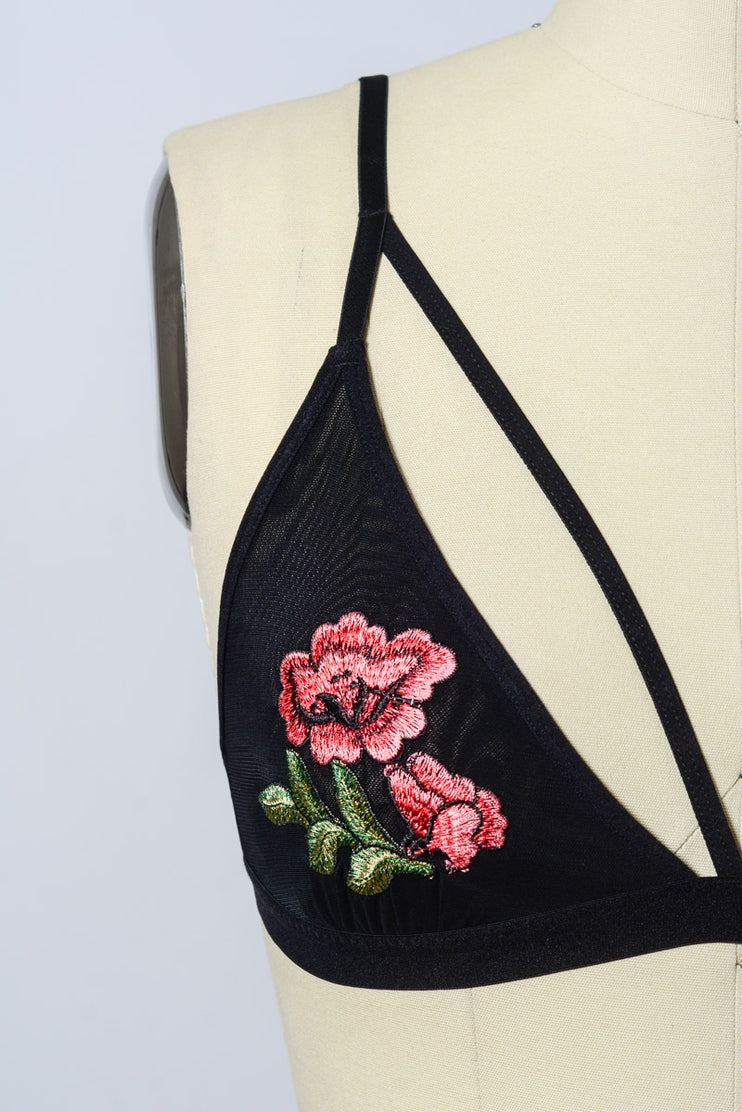 Rose Embroidered Bralette by LETO in Size S, M, or L