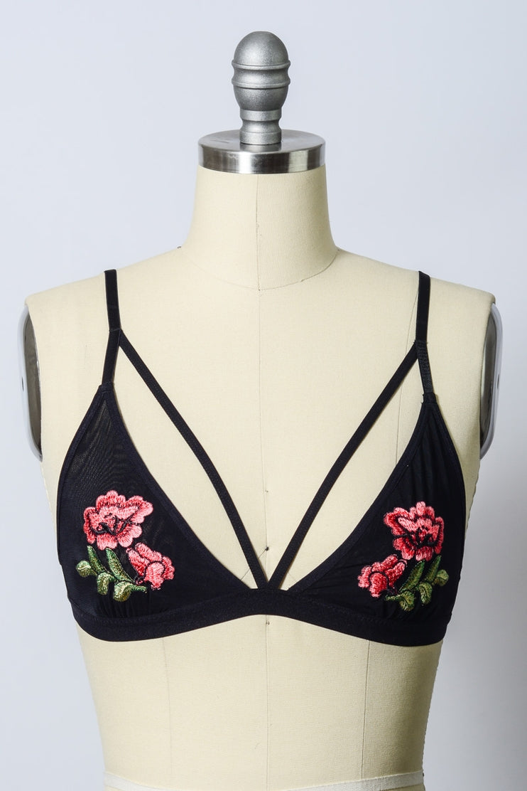 Rose Embroidered Bralette by LETO in Size S, M, or L