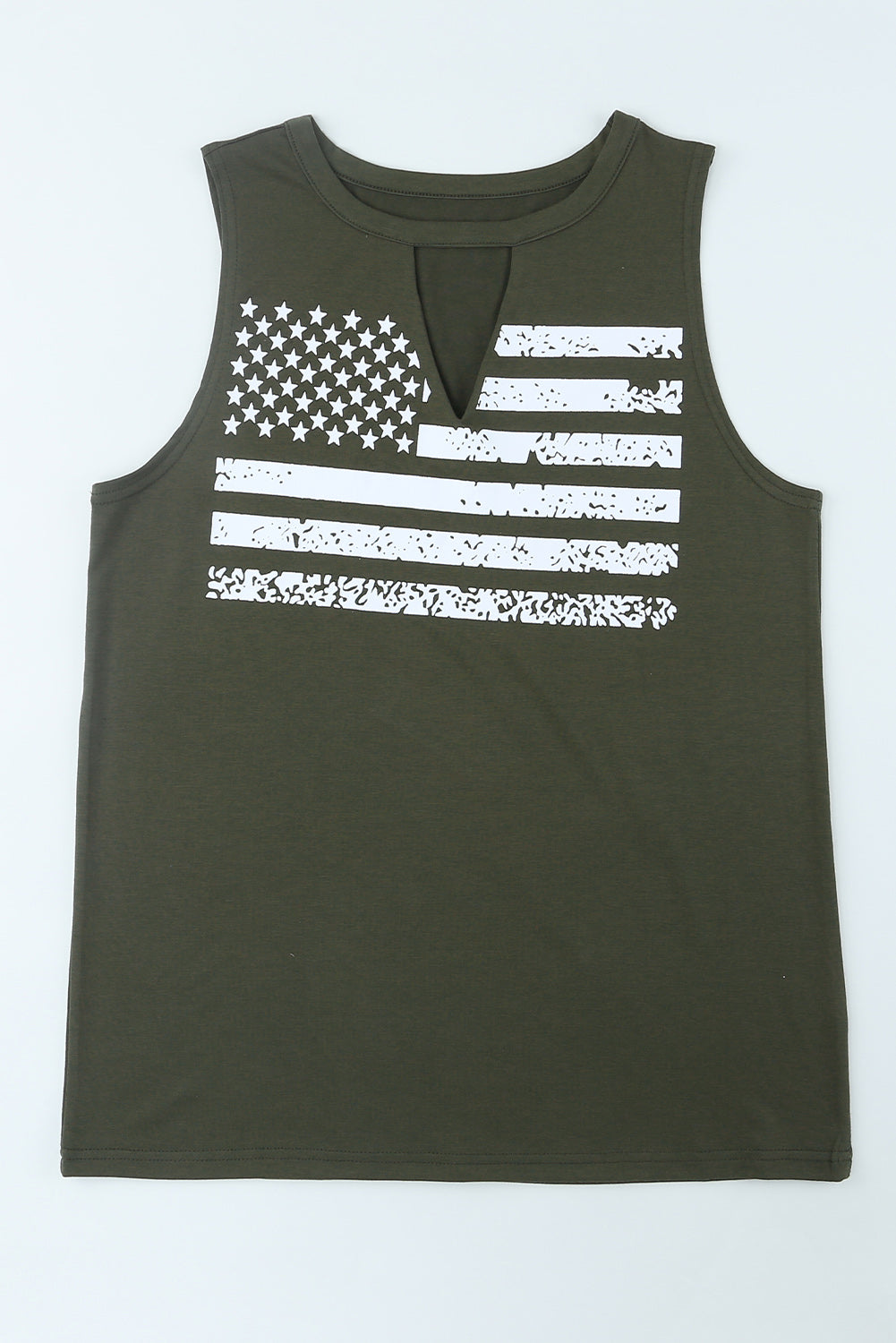 US Flag Graphic Cutout Round Neck Tank Army Green