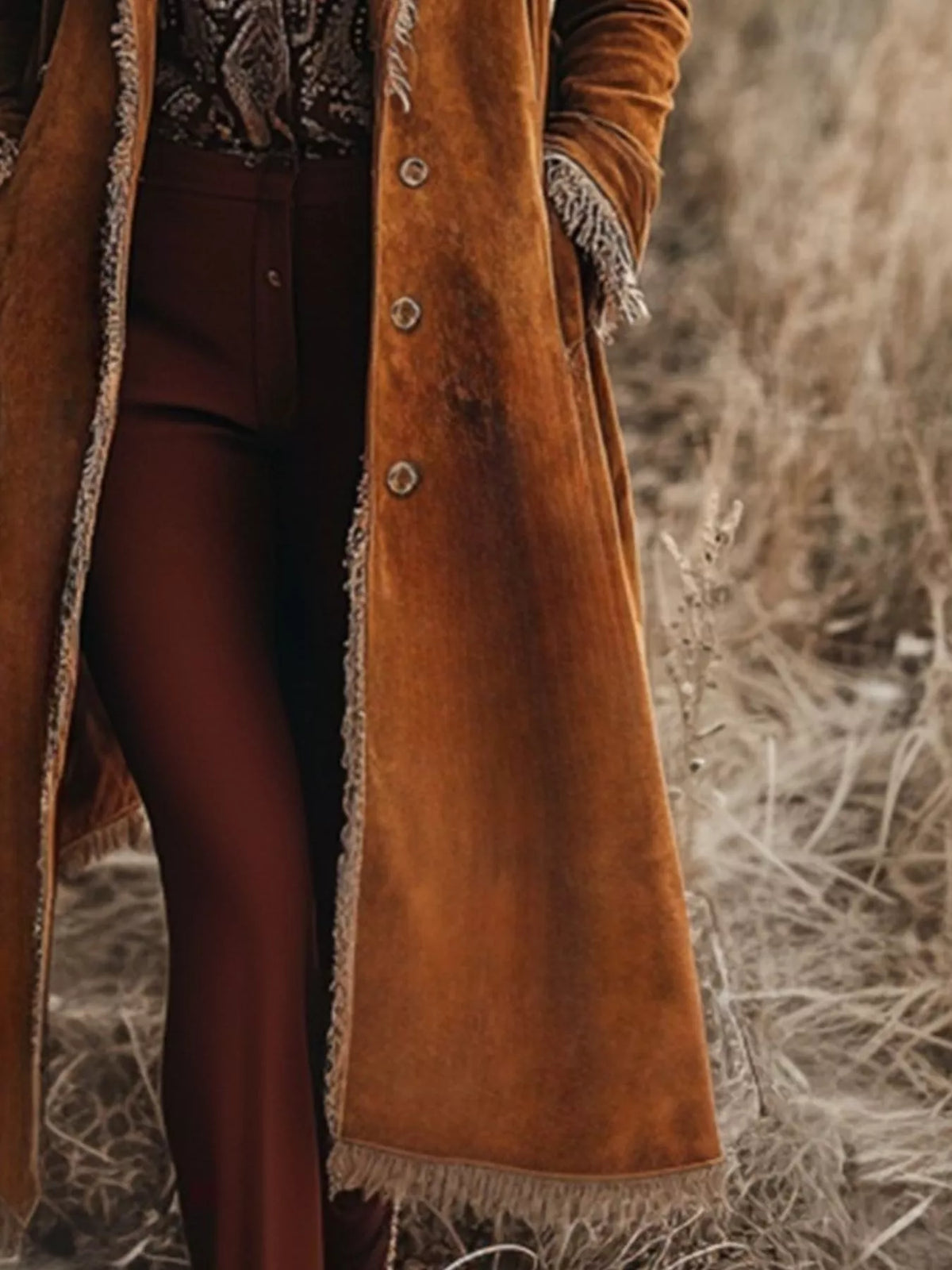 Fringe Trim Longline Coat