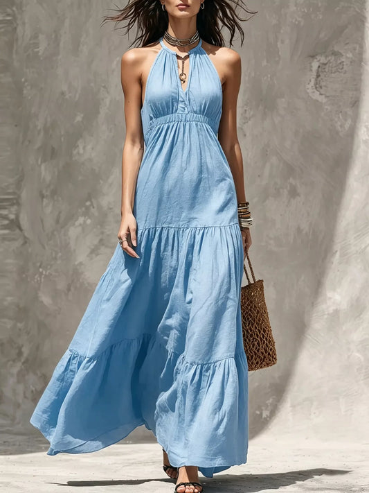 Sleeveless Tiered Maxi Dress in 7 Colors Sky Blue