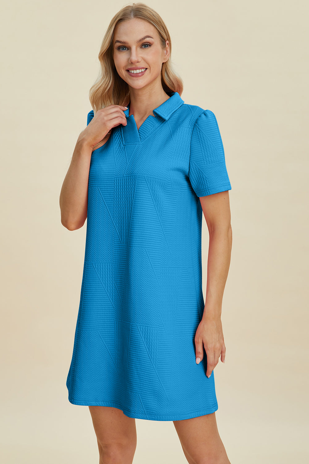 Double Take Textured Short Sleeve Dress in 5 Color Choices in Size S, M, L, XL, 2XL, 3XL