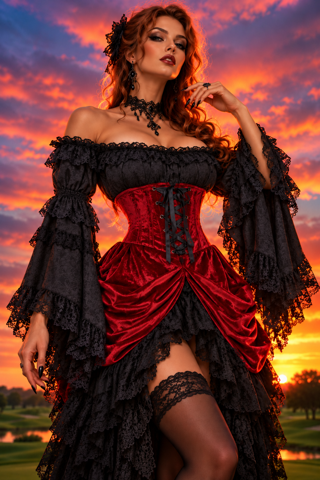 Black Brocade Smocked Flare Sleeve Peasant Top
