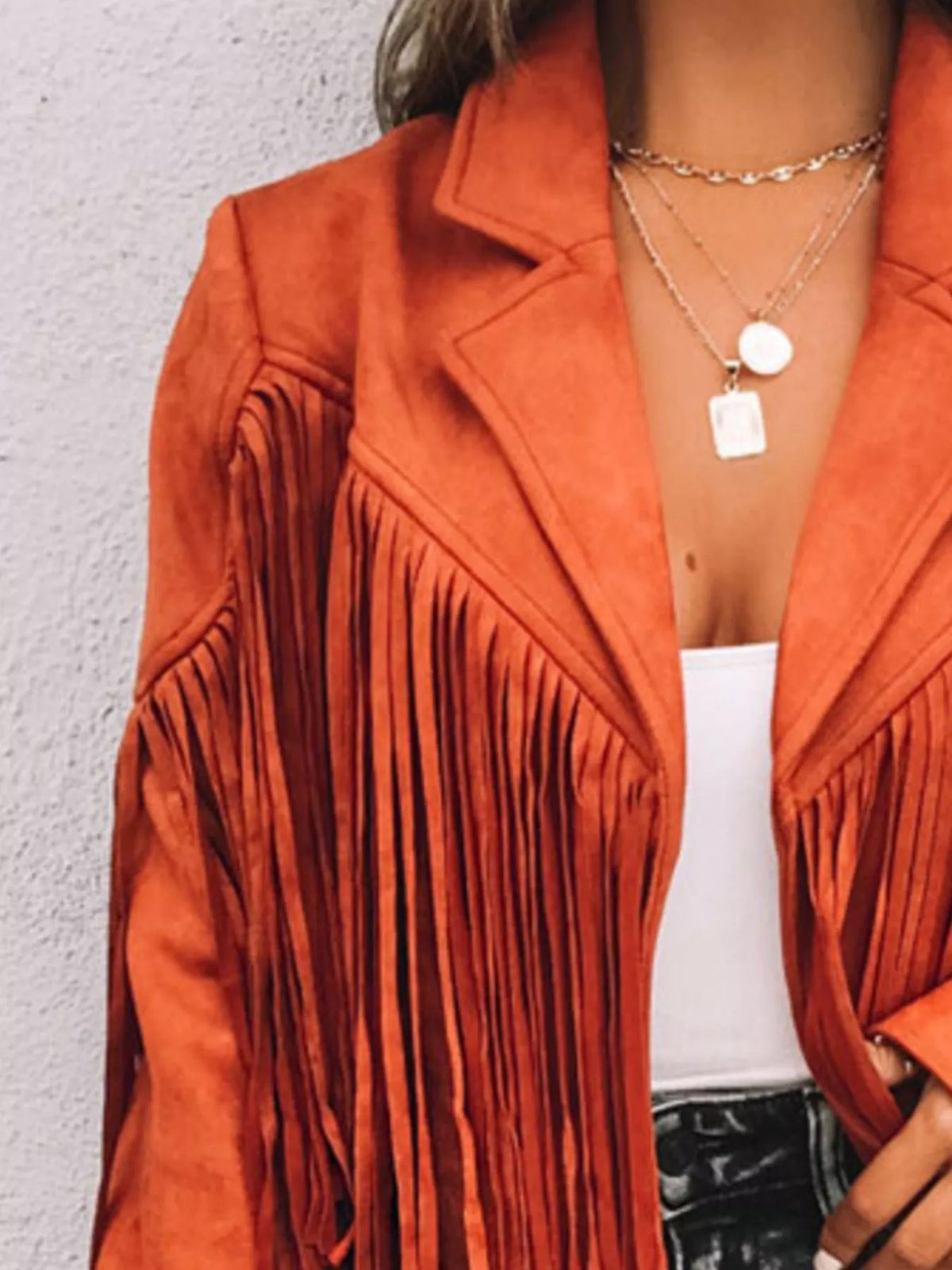 Fringe Open Front Cropped Jacket