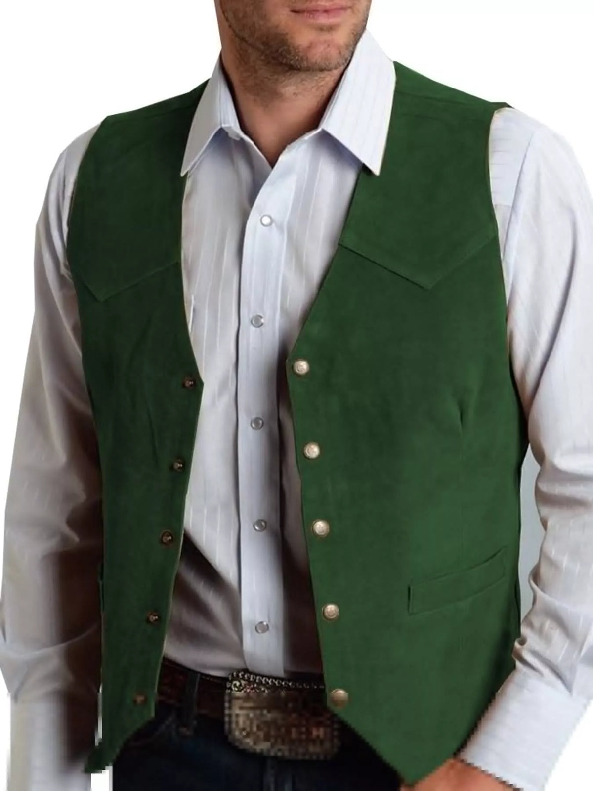 Men's Full Size Snap Down Vest Plus Size Dark Green