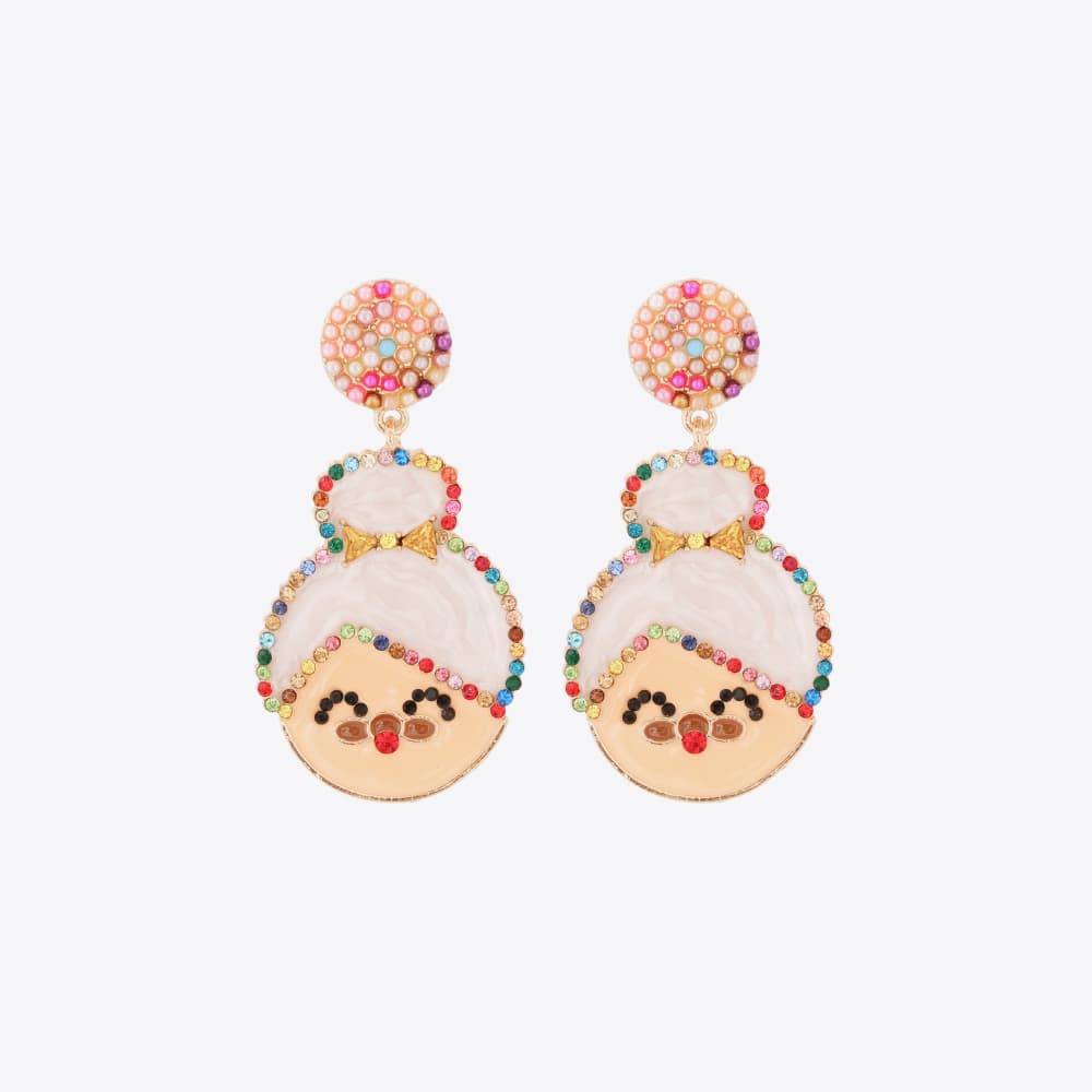 Rhinestone Alloy Mrs. Claus Earrings Multicolor One Size