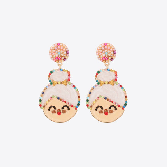 Rhinestone Alloy Mrs. Claus Earrings Multicolor One Size