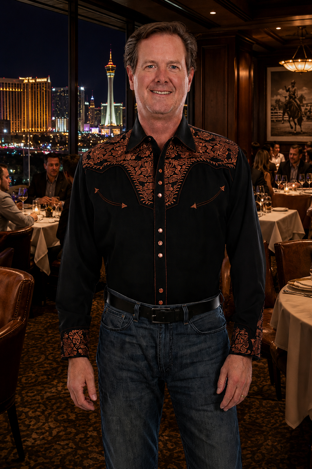 Copper Floral Tooled Men's Western Shirt
