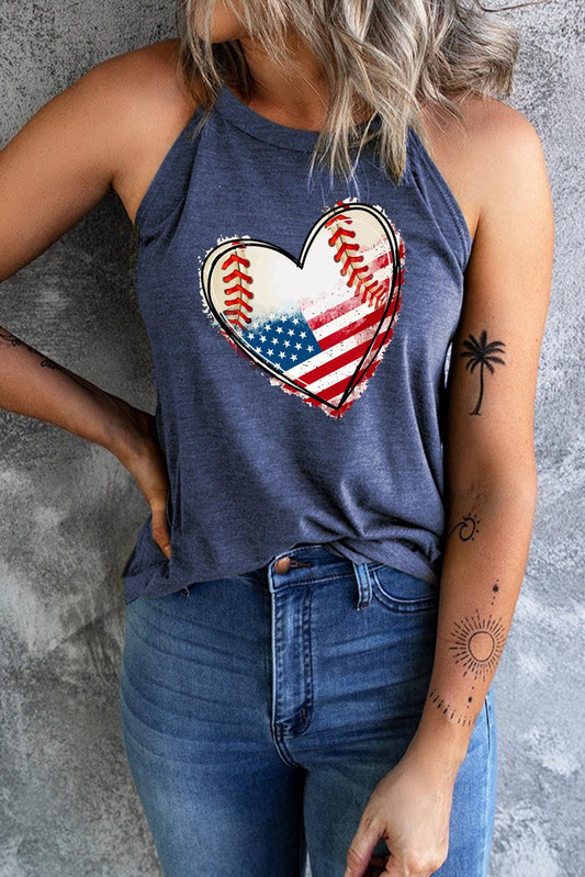 US Flag Heart Graphic Tank in White or Blue in Size XS, S, M, L, XL, 2XL Dusty Blue