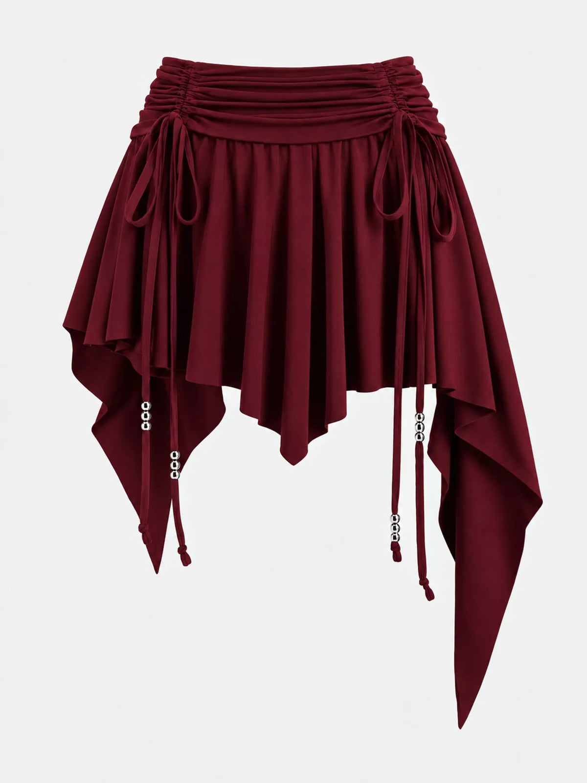 Ruched Asymmetrical Drawstring Mini Skirt