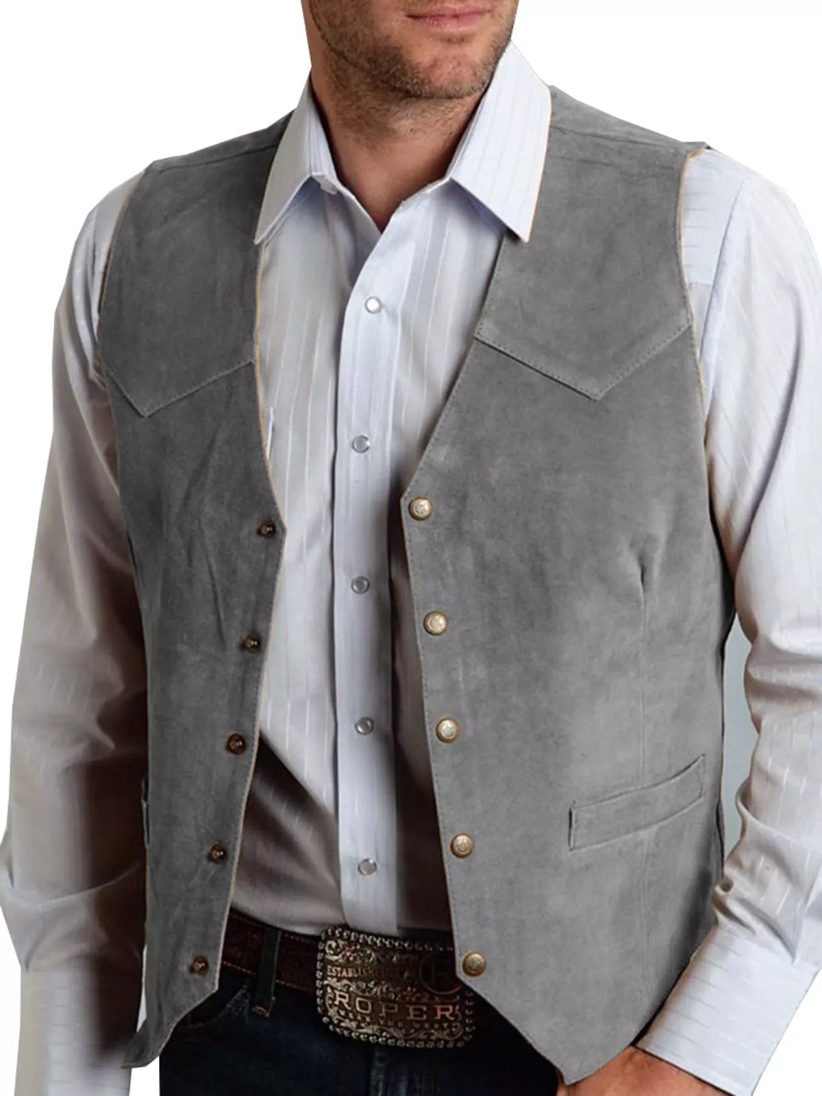 Men's Full Size Snap Down Vest Plus Size Gray
