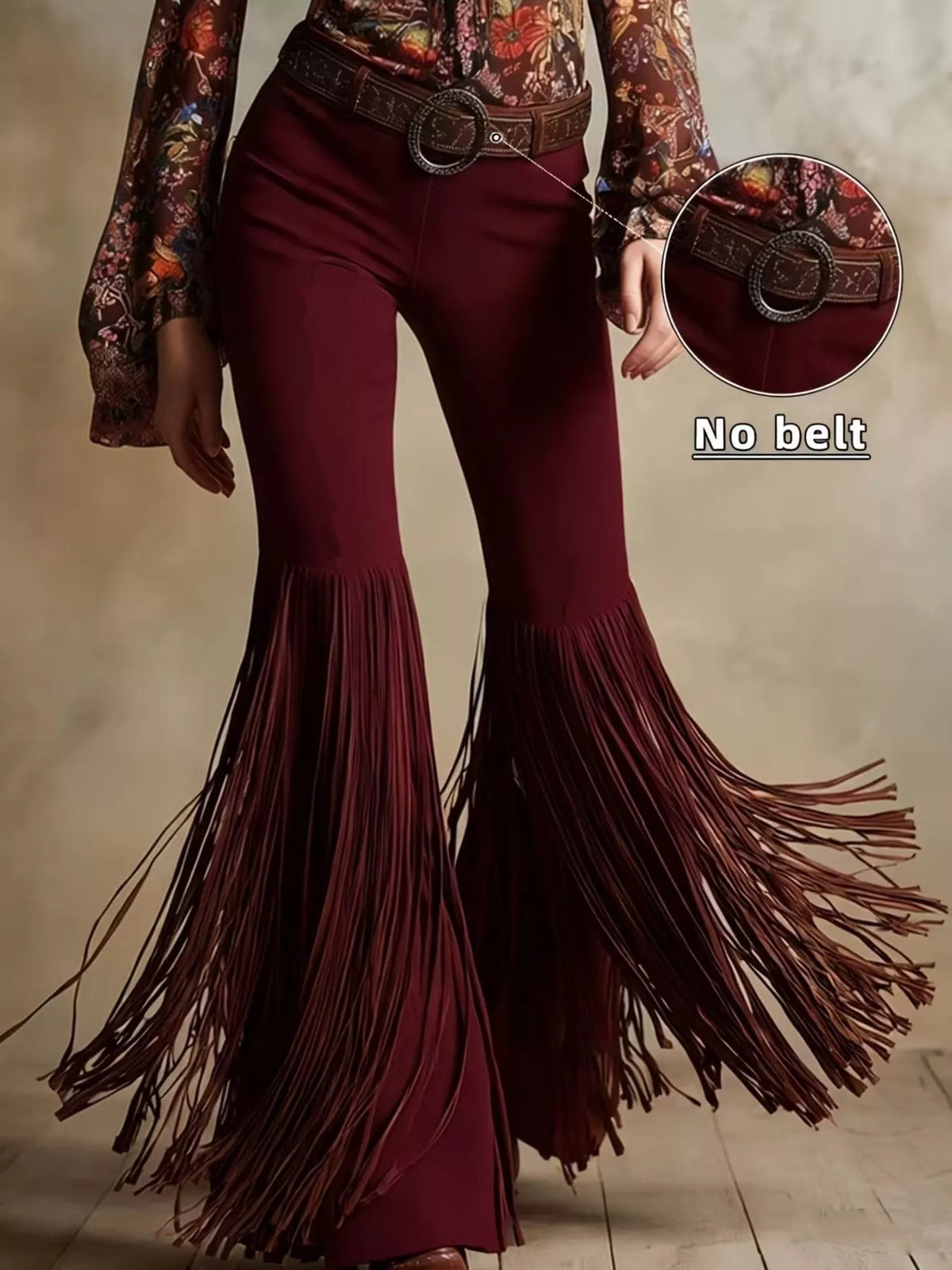 Fringe Flare Pants Burgundy