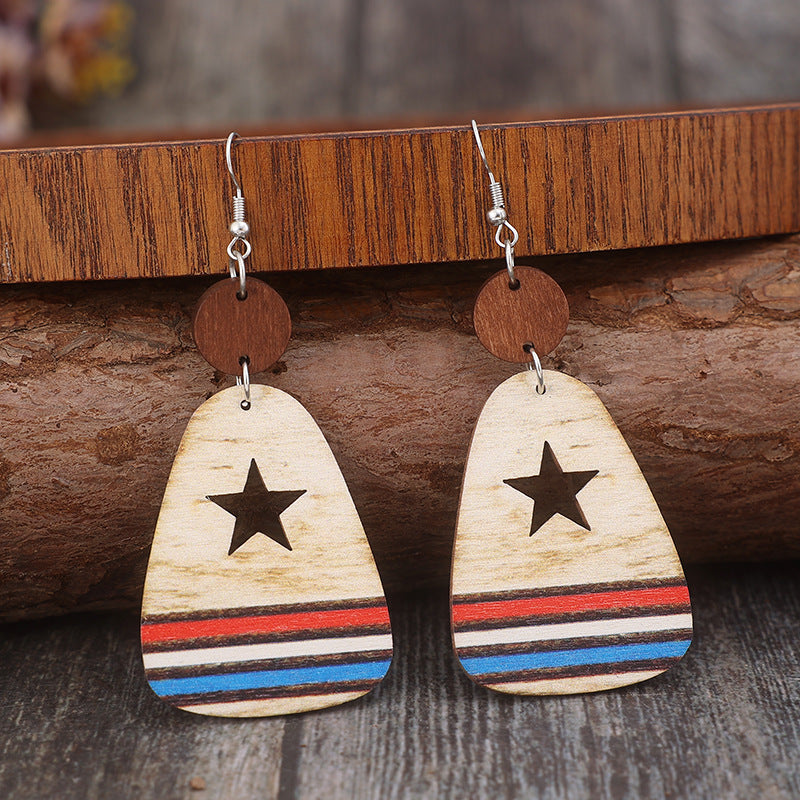 Cutout Star and Stripes Wooden Dangle Earrings