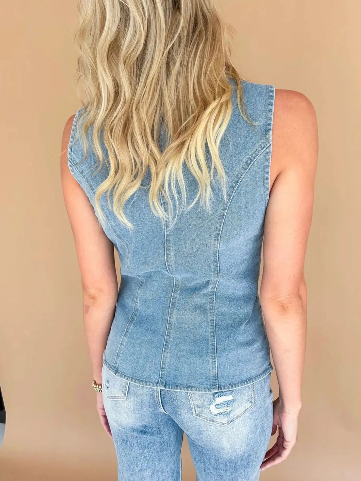 Sleeveless Button-Front Denim Vest