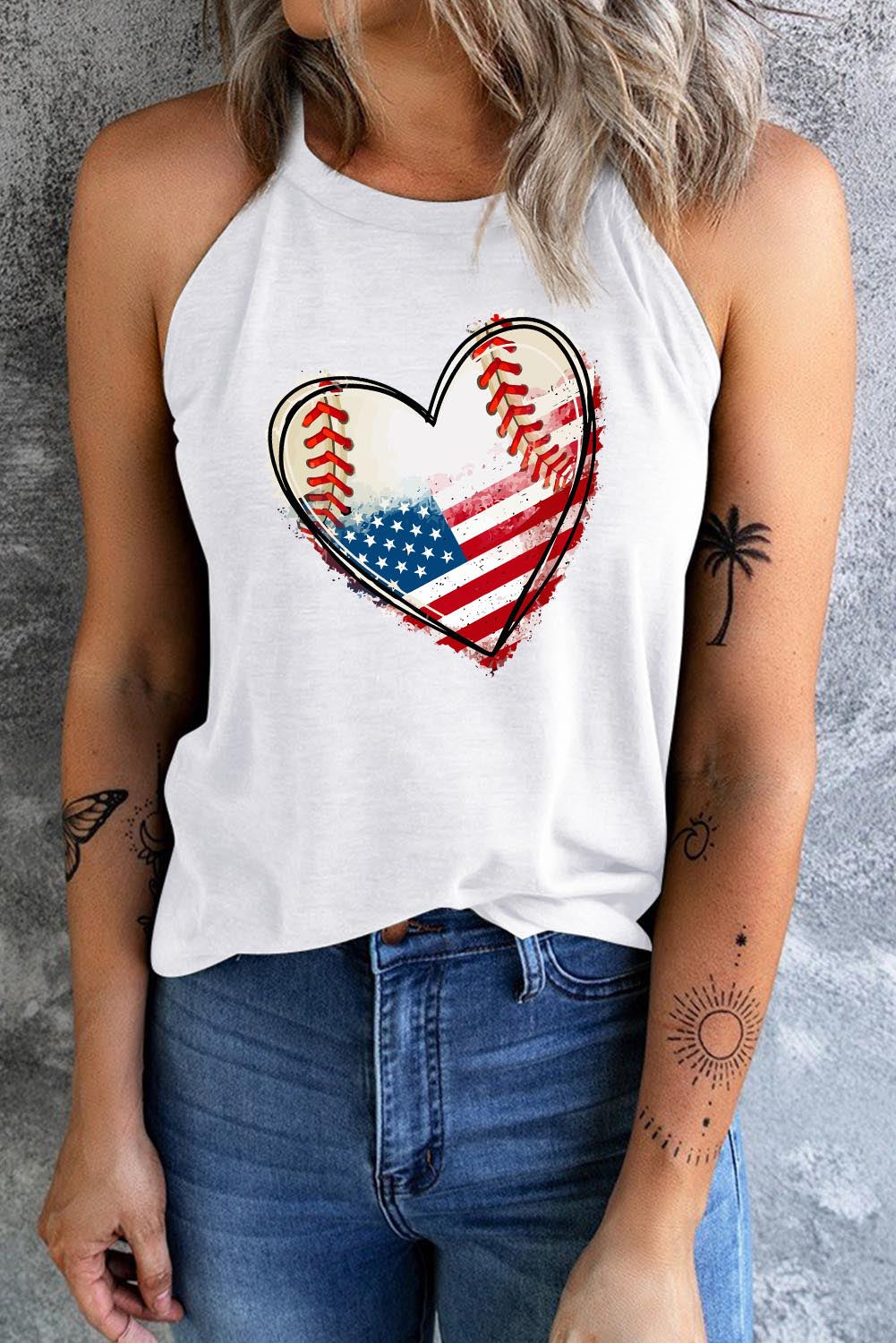 US Flag Heart Graphic Tank in White or Blue in Size XS, S, M, L, XL, 2XL