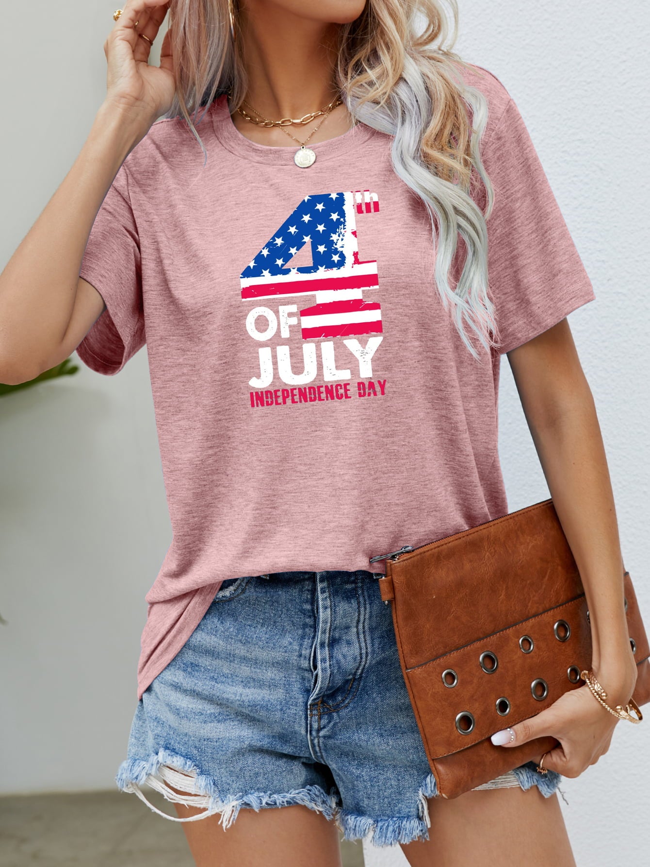 4th OF JULY INDEPENDENCE DAY Graphic Tee Blush Pink