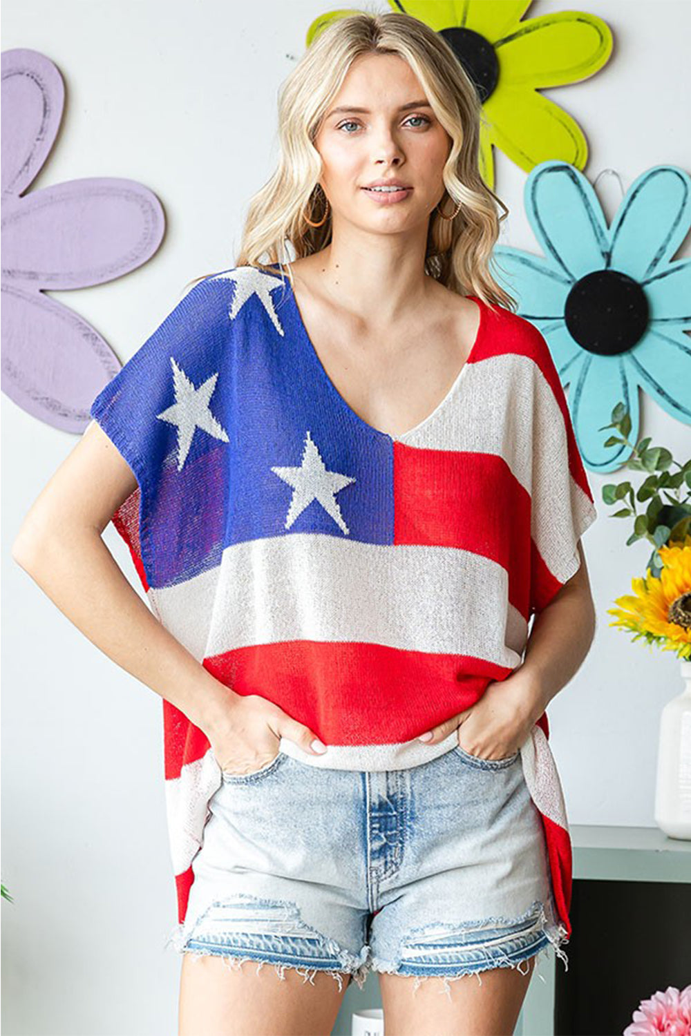 USA Flag Knit Top in Size S, M, L, XL, 2XL, 3XL