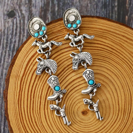 Western Style Turquoise Accent Earrings Silver onesize