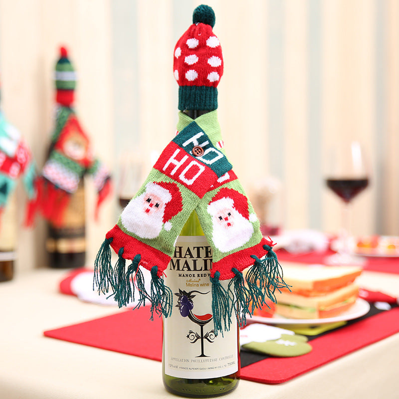 Christmas Hat and Scarf Wine Bottle Decoration Style A One Size