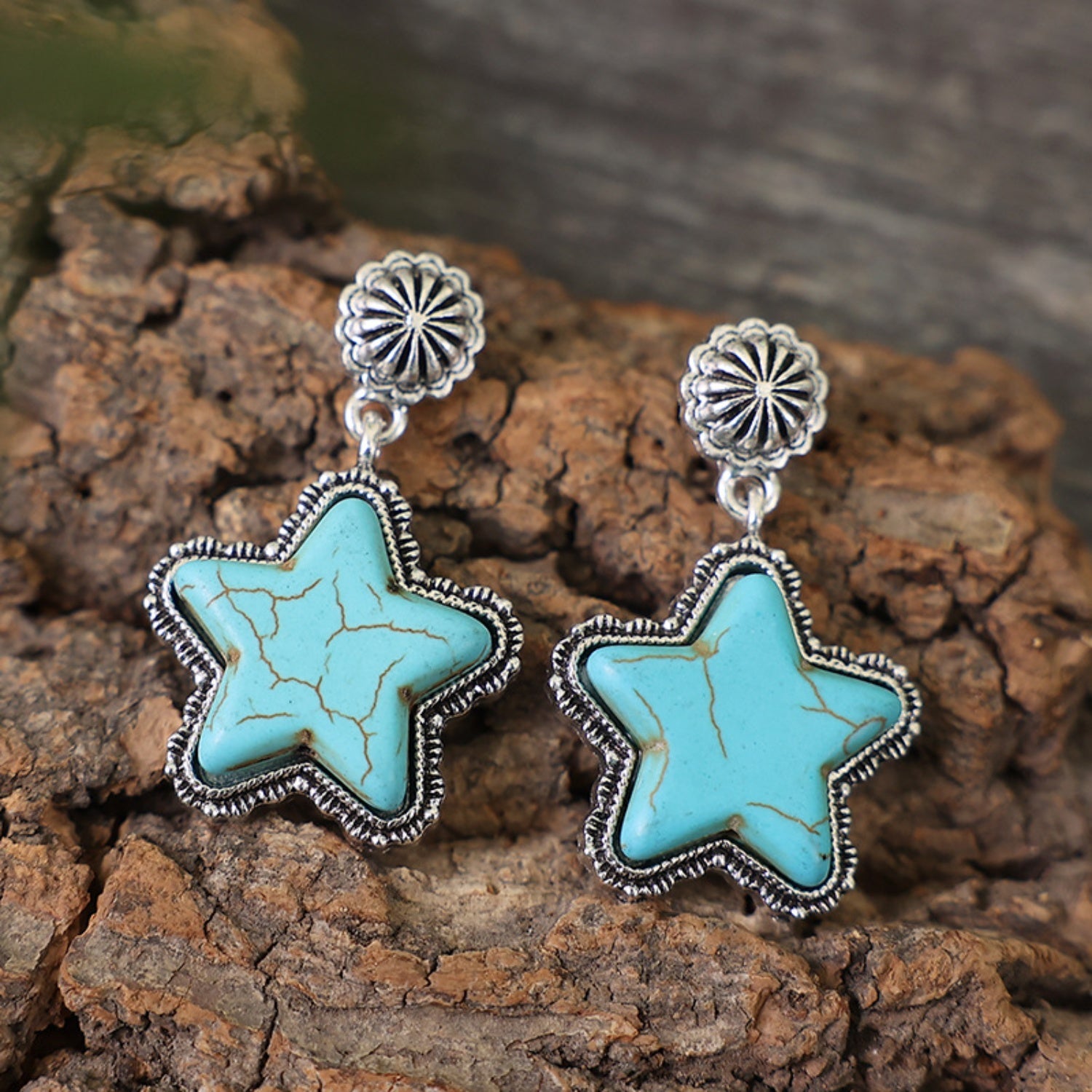 Artificial Turquoise Alloy Star Earrings Sky Blue One Size