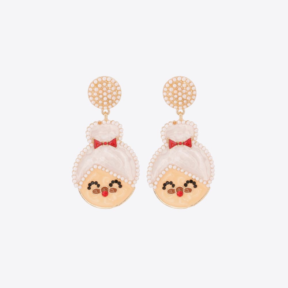 Rhinestone Alloy Mrs. Claus Earrings Ivory One Size