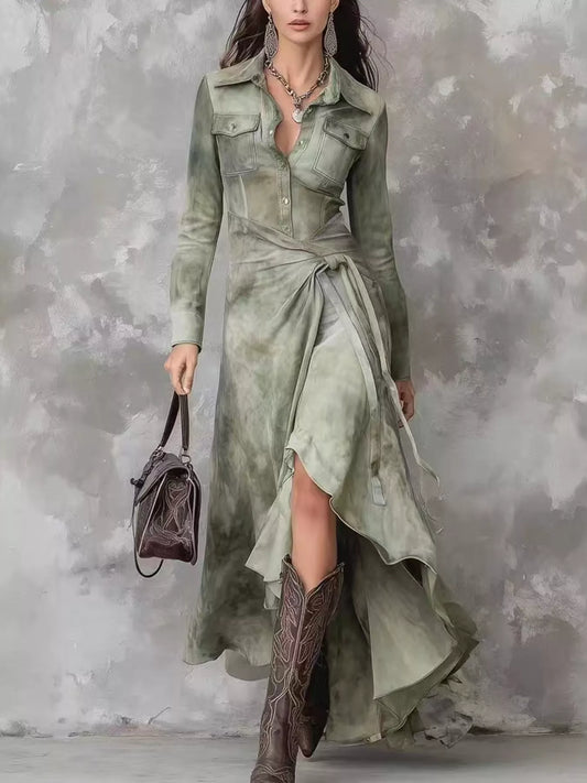 High-Low Long Sleeve Dress Light Green