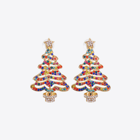 Rhinestone Alloy Christmas Tree Earrings Multicolor One Size