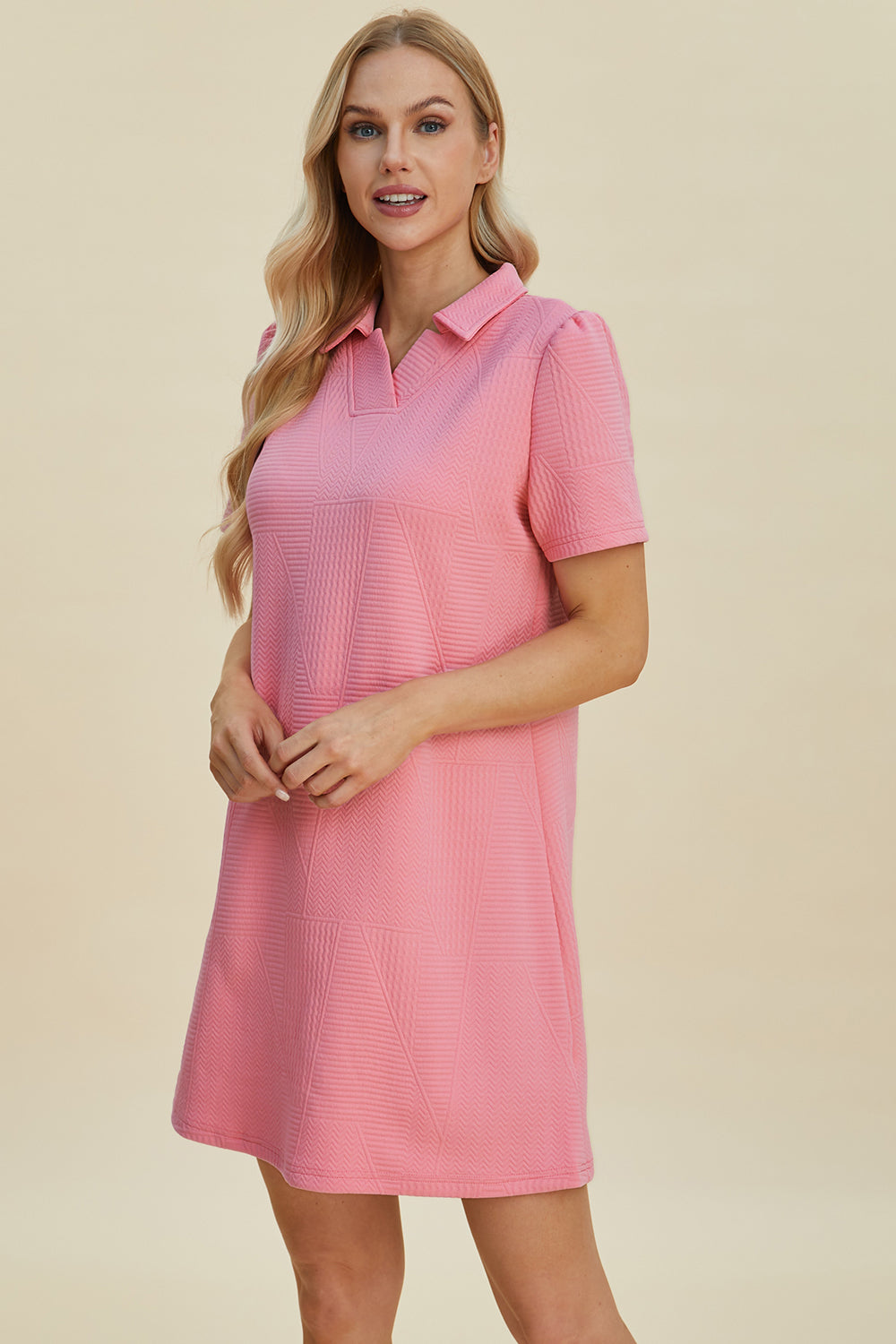 Double Take Textured Short Sleeve Dress in 5 Color Choices in Size S, M, L, XL, 2XL, 3XL