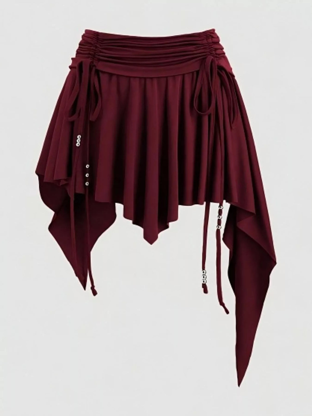 Ruched Asymmetrical Drawstring Mini Skirt Burgundy