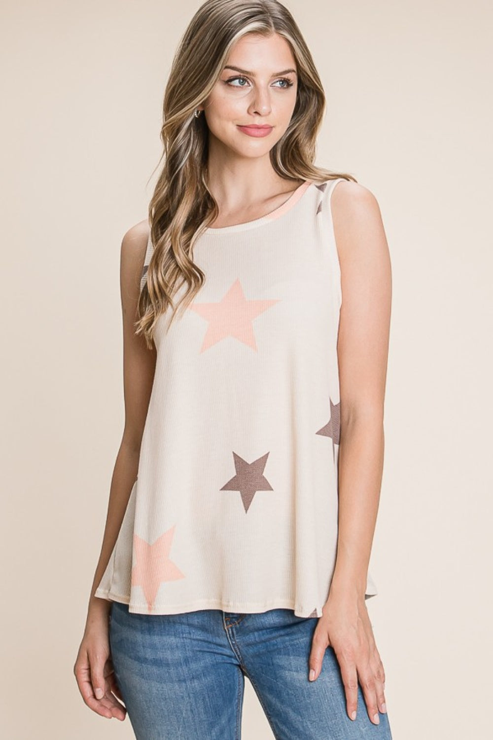 BOMBOM Star Print Round Neck Tank in Size S, M, L, XL