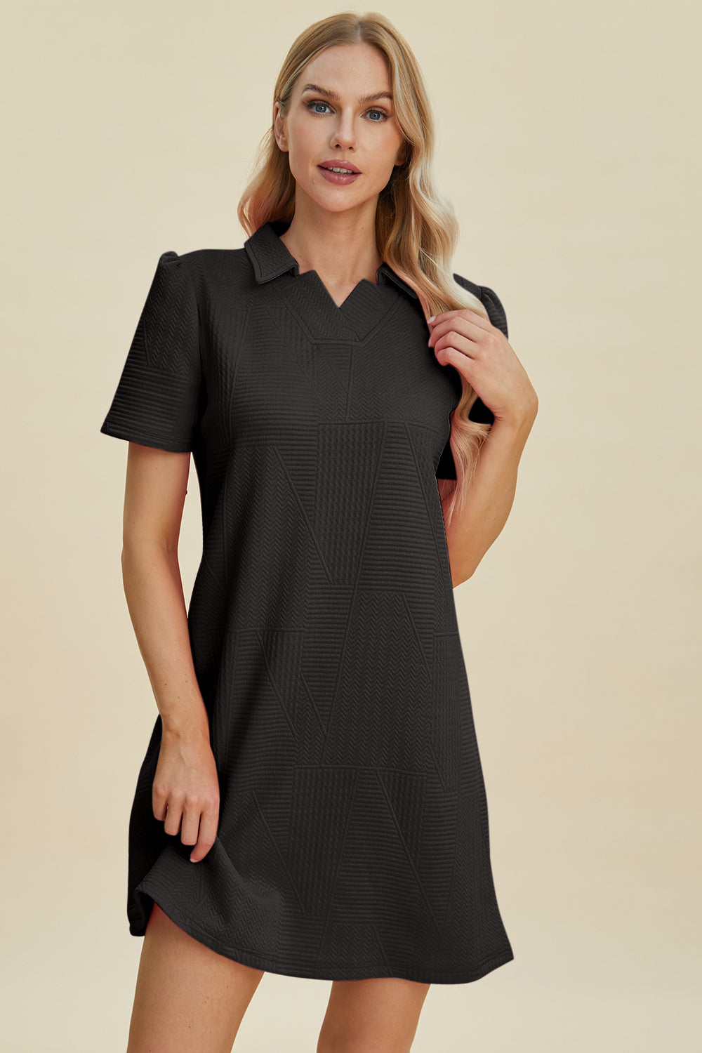 Double Take Textured Short Sleeve Dress in 5 Color Choices in Size S, M, L, XL, 2XL, 3XL Black