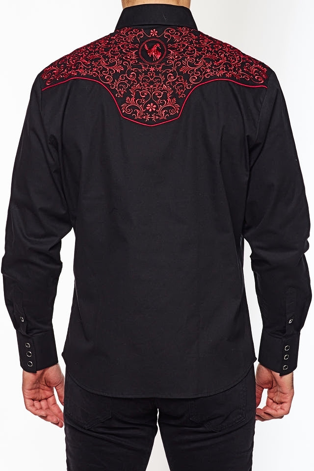 Gold Buckle Cowboy Embroidered Bareback Rider Shirt in Black by Rodeo Clothing in Size M, L, XL, or XXL