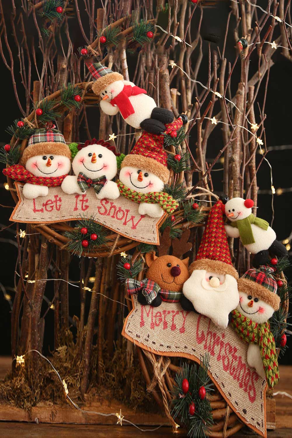 Christmas Element Rattan Wreath Ornaments